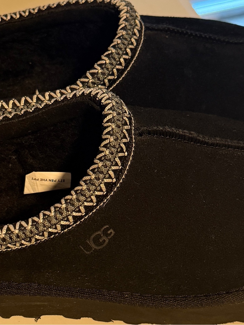 UGG Black Slippers with Metallic Braided Trim
